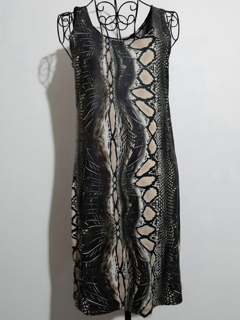 Sleeveless Snake Print Midi Dress in Black and Beige